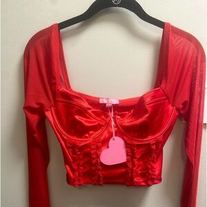 Dolls Kill Red Satin and Mesh corset top